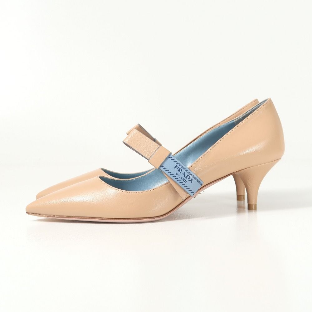 □美品□PRADA プラダ パンプス サイズ35.5 リボン ポインテッドトゥ