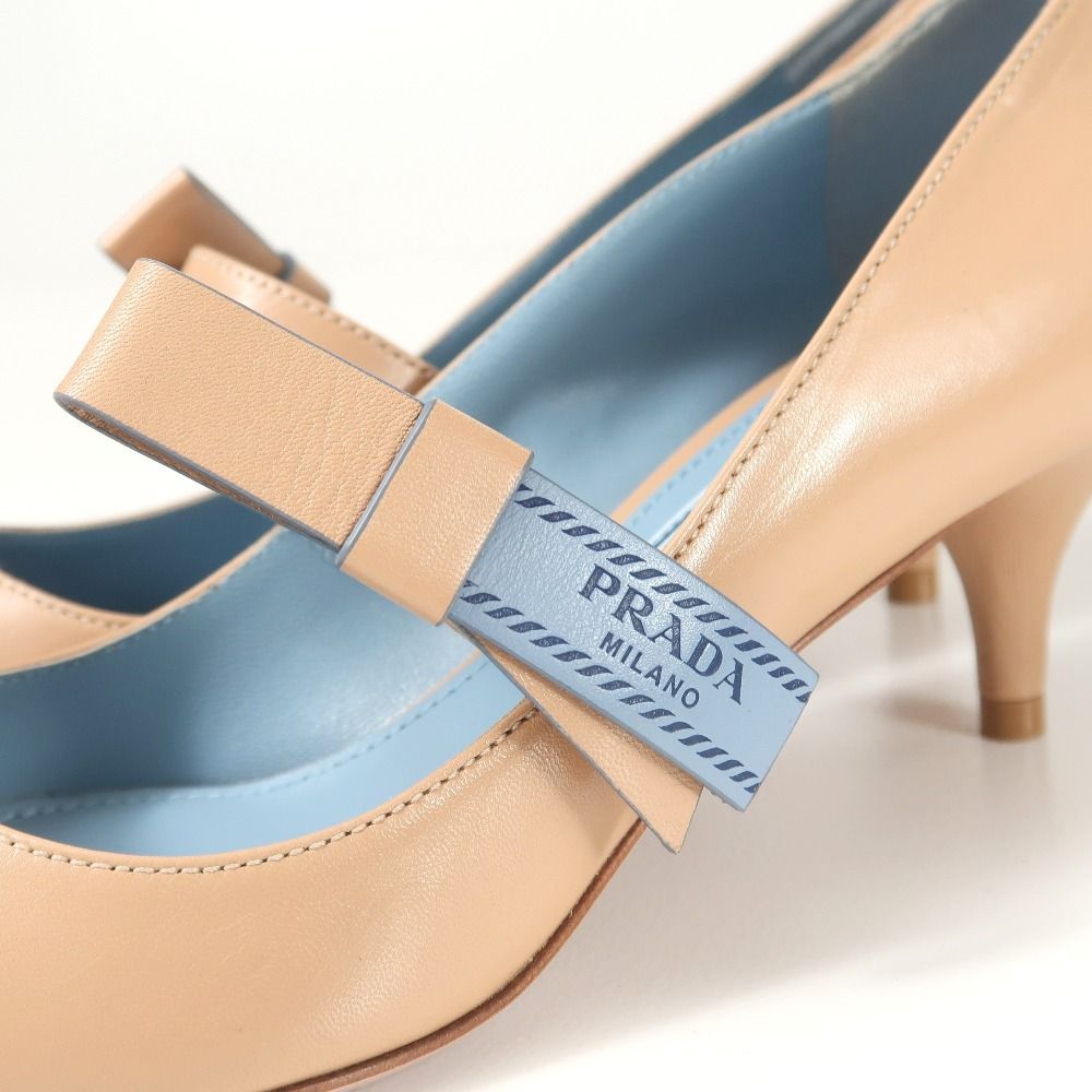 □美品□PRADA プラダ パンプス サイズ35.5 リボン ポインテッドトゥ