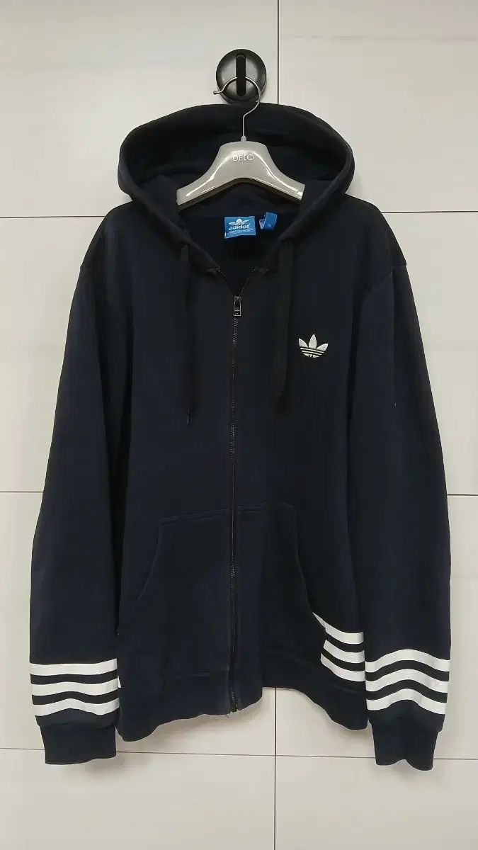 アディダス オリジナル コットン 3本線 フード ジップアップ ネイビー 110 サイズ