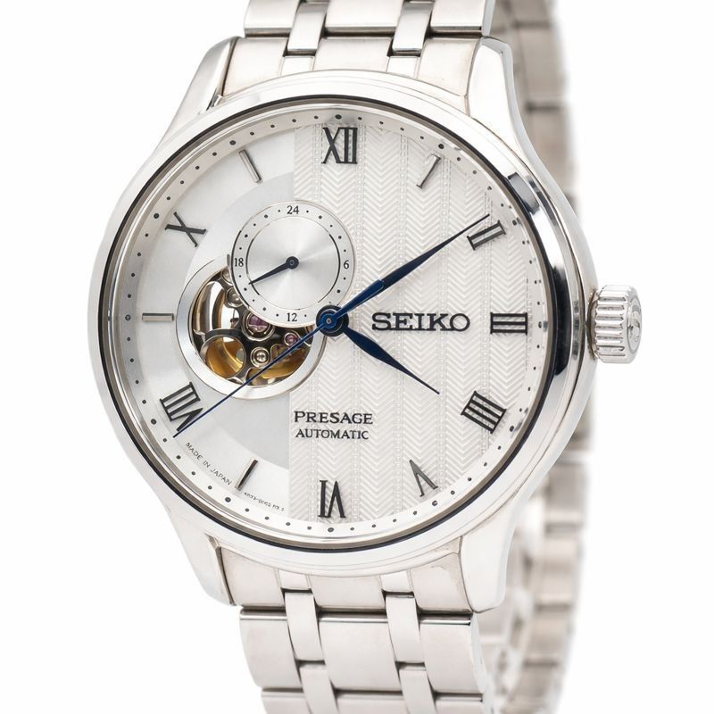 SEIKO セイコー Presage 4R39 00W0 自動巻 オープンハート 24時間表示 白文字盤 メンズ腕時計