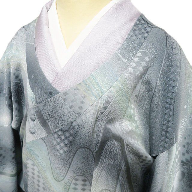 コート 道行コート 着物 正絹 作家物 落款 地模様 暈し 深川鼠色 多色 身丈101 cm 裄65.5 きもの北條 A 1317-8