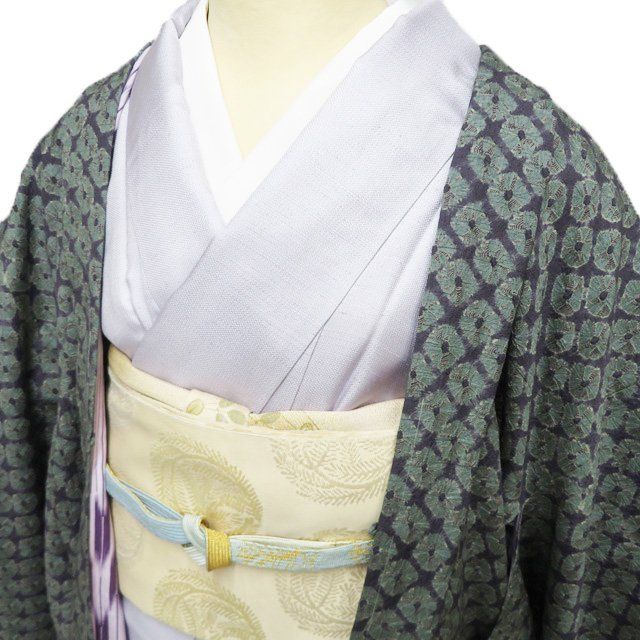 羽織 コート 着物 正絹 紬地 中古 絞り染め 墨色 緑色 身丈101cm 裄66cm きもの北條 A1317-10 羽織 コート 着物 正絹 紬地 中古 絞り染め 墨色 緑色 身丈101cm 裄