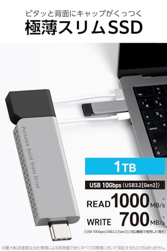 ロジテック SSD 外付け 1 TB USB 3.2 Gen 2 Type-C 高速スリム型 メタル筐体 PS 5 iPad 対応 ブラック LMD- s