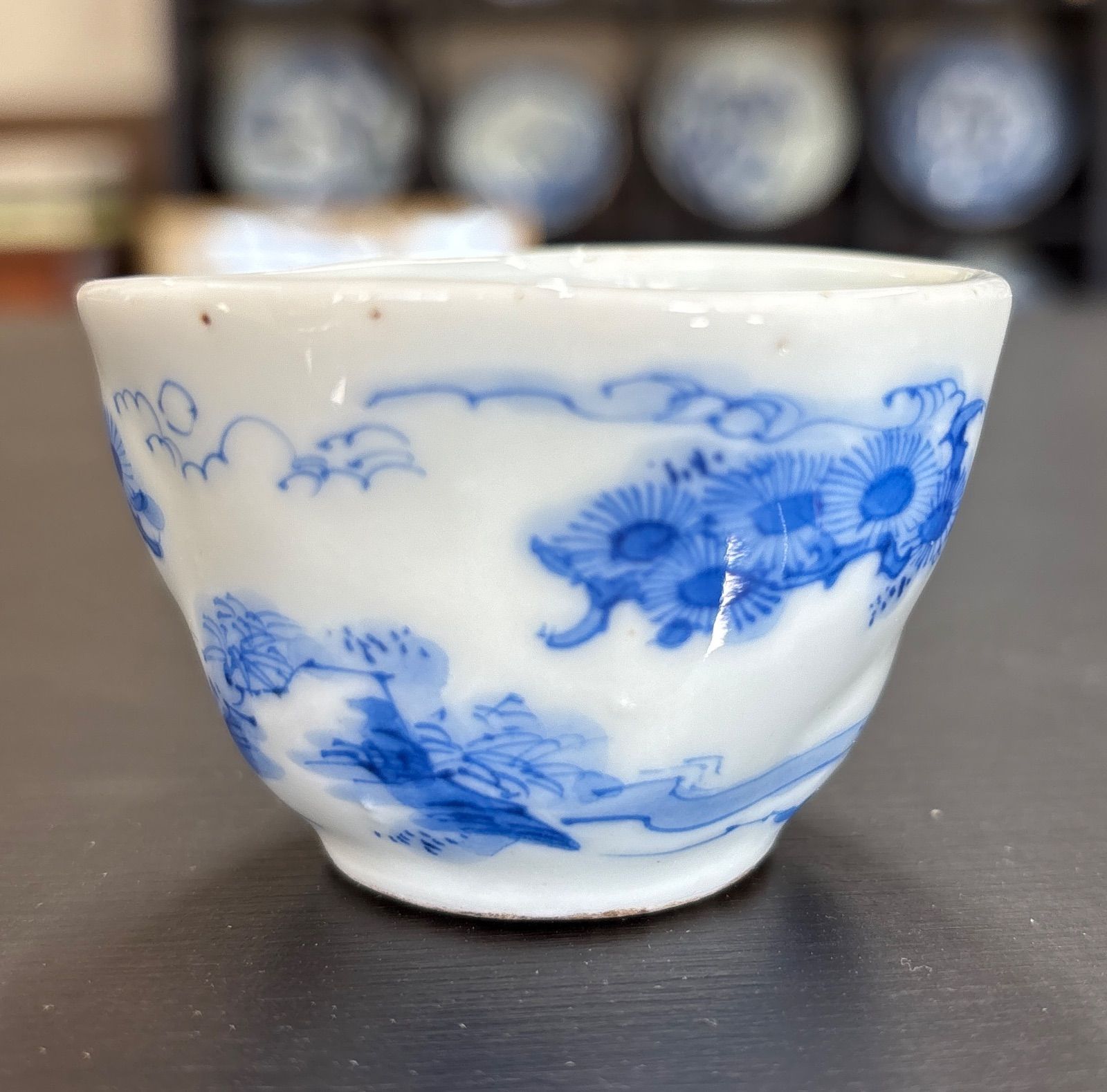 夢工房 古染付 白菜図 玉露 煎茶碗 五客 仕覆入 V-