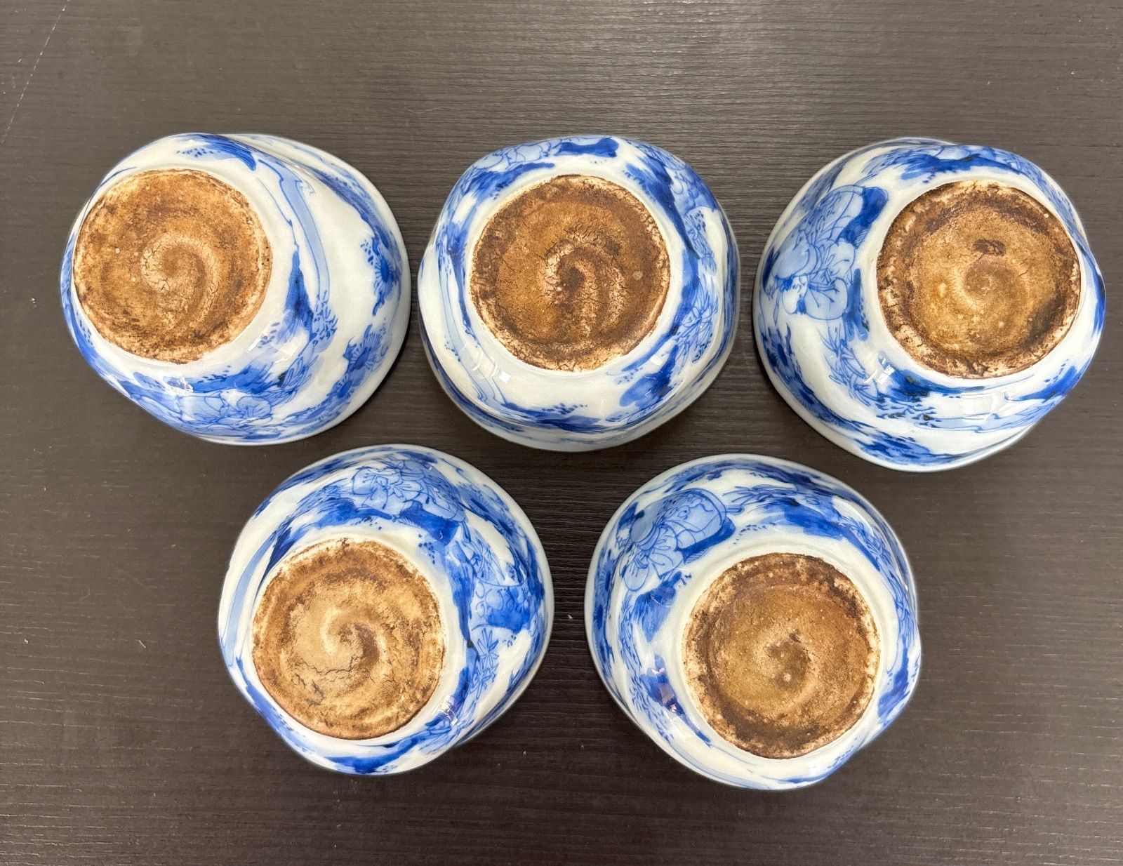 染付 煎茶碗 5客セット 樹下唐人図 古器 古道具 茶器古染付 / 江戸