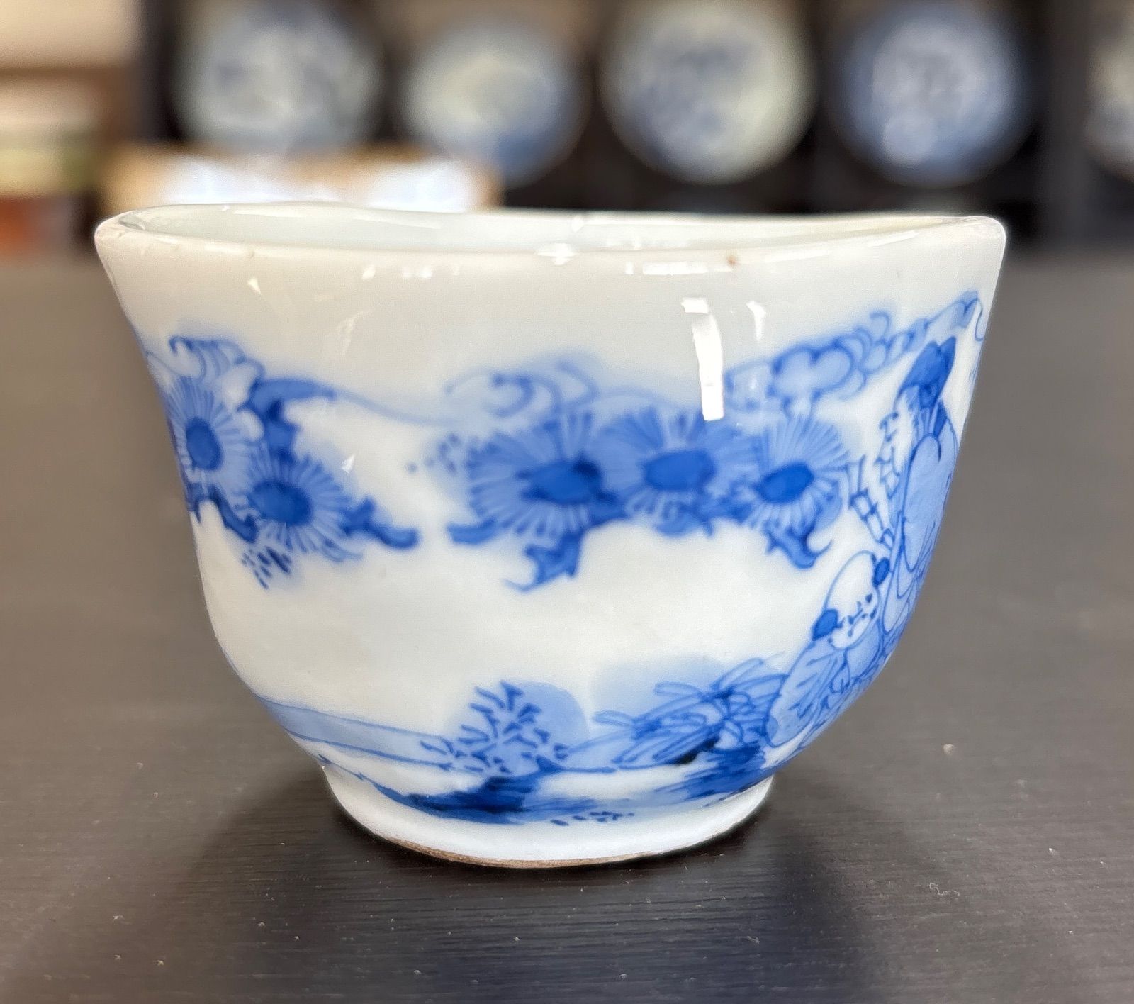 染付 煎茶碗 5客セット 樹下唐人図 古器 古道具 茶器古染付 / 江戸