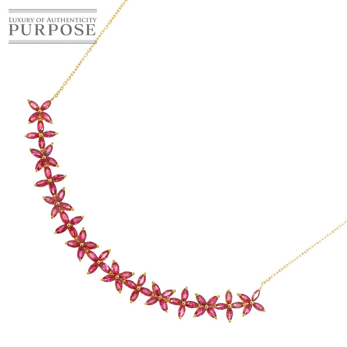 ルビー 3.91 ct ネックレス 44 cm K 18 YG イエローゴールド 750 Ruby Necklace