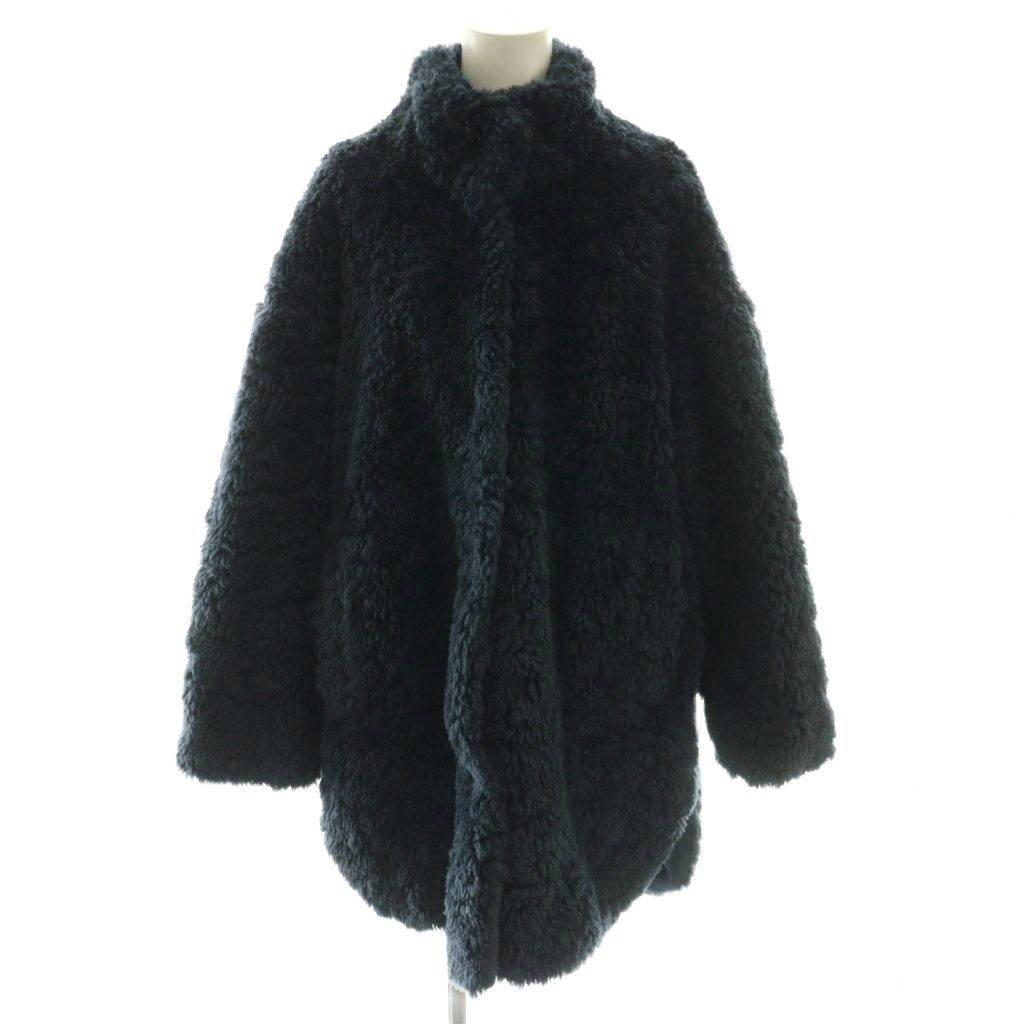 スリードッツ three dots Upcycled eco fur middle coat コート アウター ボア エコファー S ネイビー |CX OS
