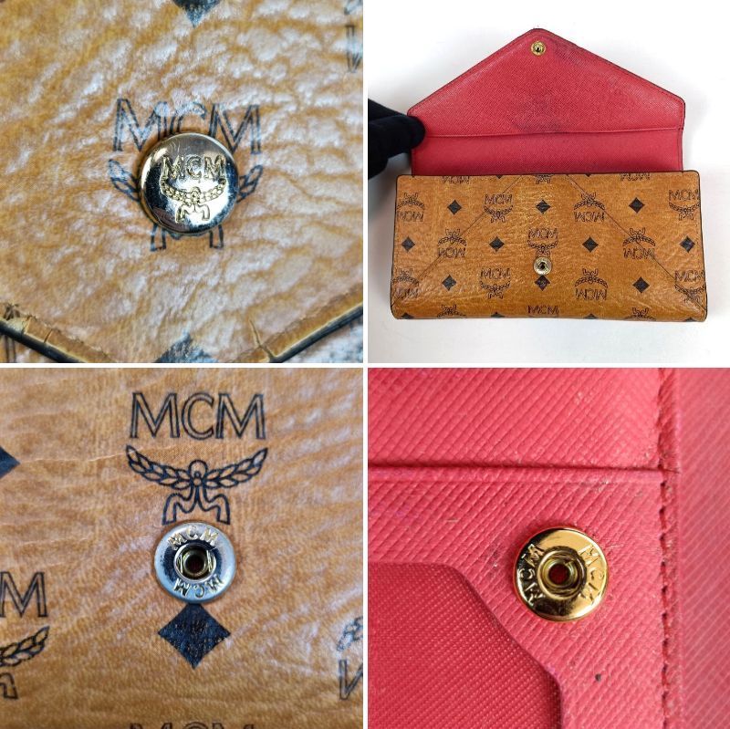 MCM エムシーエム レター型 長財布 ロゴ 総柄 ブラウン系 内側ピンク系 