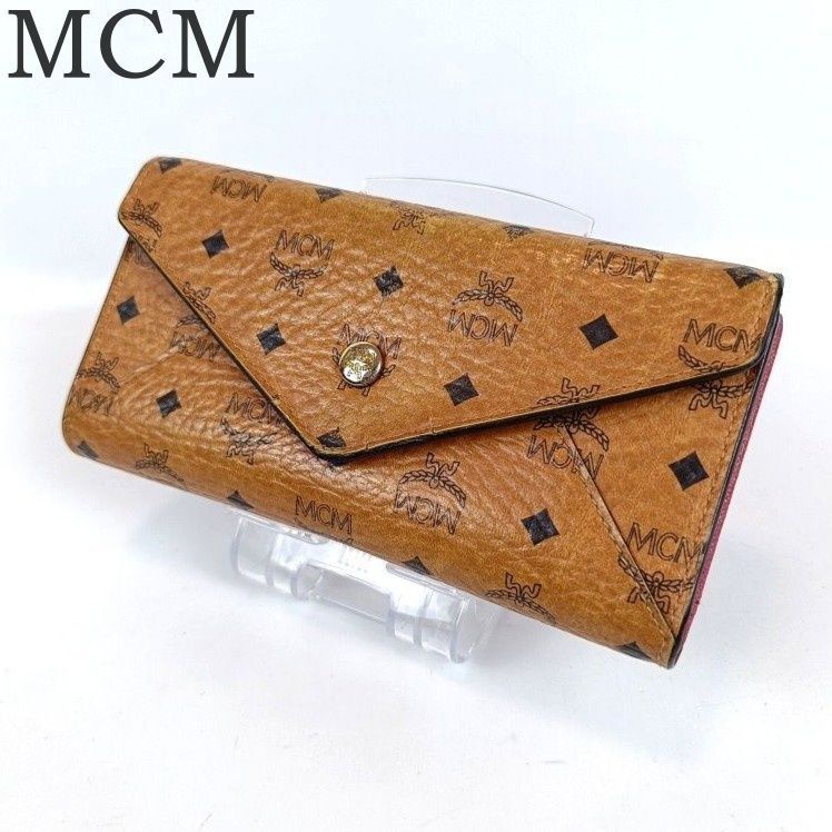 MCM エムシーエム レター型 長財布 ロゴ 総柄 ブラウン系 内側ピンク系