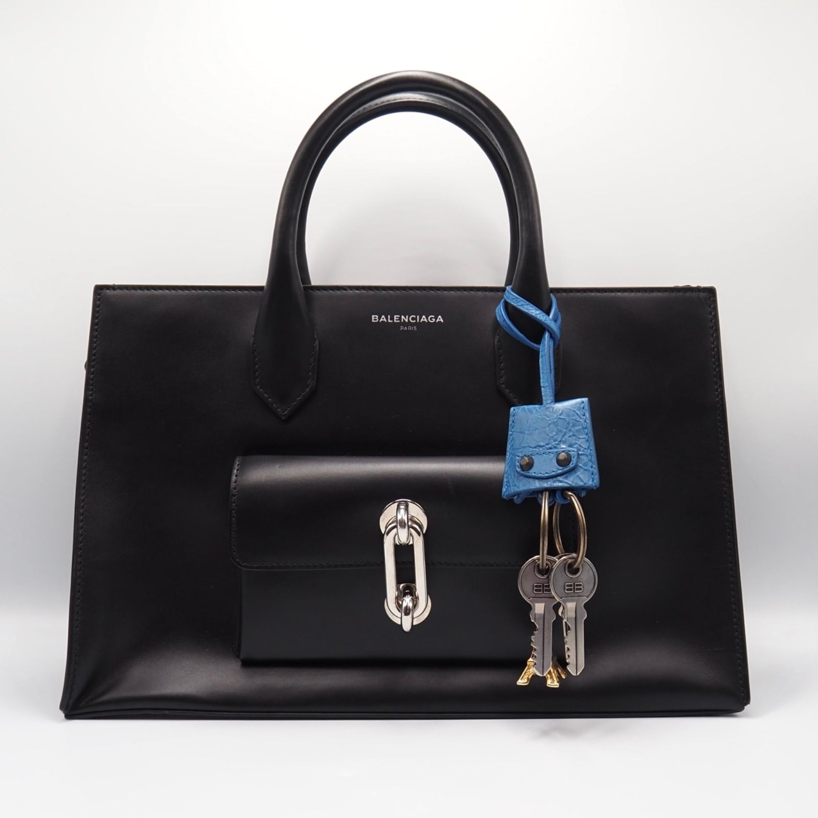 BALENCIAGA シティ キーリング チャーム レザー ブルー バレンシアガ