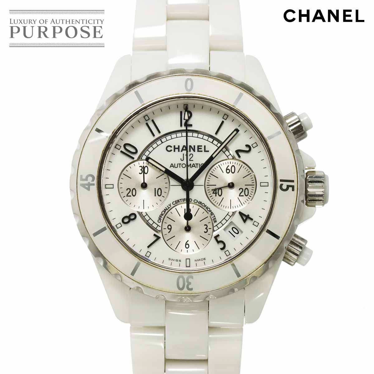 シャネル CHANEL J12 41mm クロノグラフ H1007 メンズ 腕時計 デイト ホワイト セラミック 自動巻き 90307786