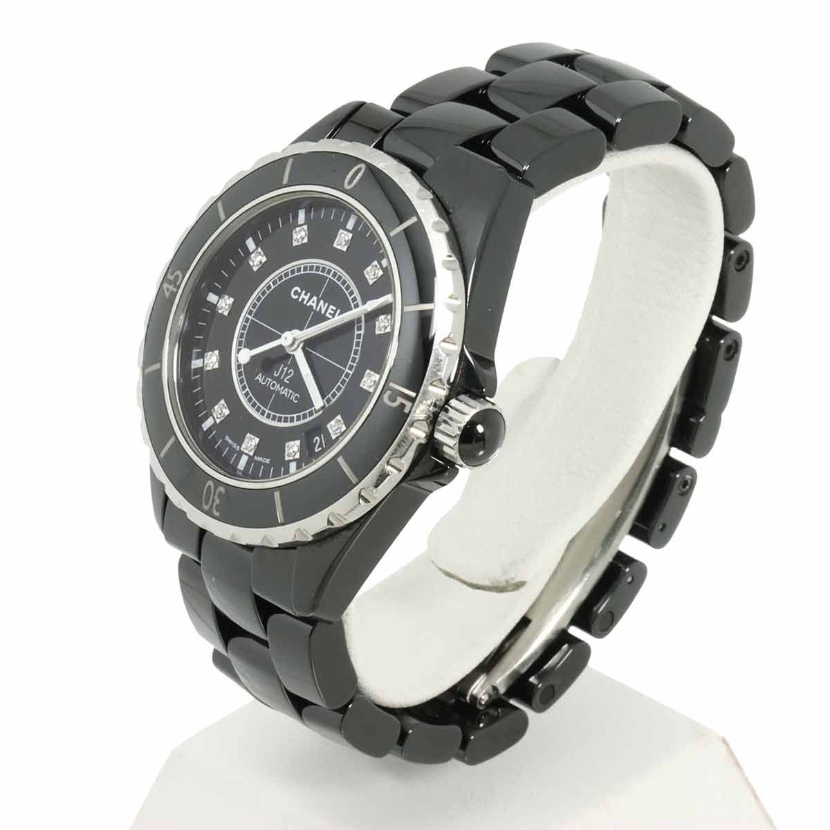  シャネル CHANEL J12 38mm H1626 メンズ 腕時計 12P ダイヤ ブラック セラミック デイト オートマ 自動巻き ウォッチ 90308325 リピーター多 自動巻き時計 腕時計(アナログ)