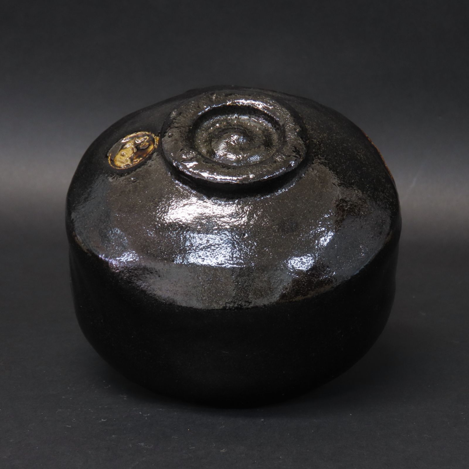 02s60 美品 佐々木松楽 真作保証 茶道具 黒楽茶碗「銘：直心」大徳寺