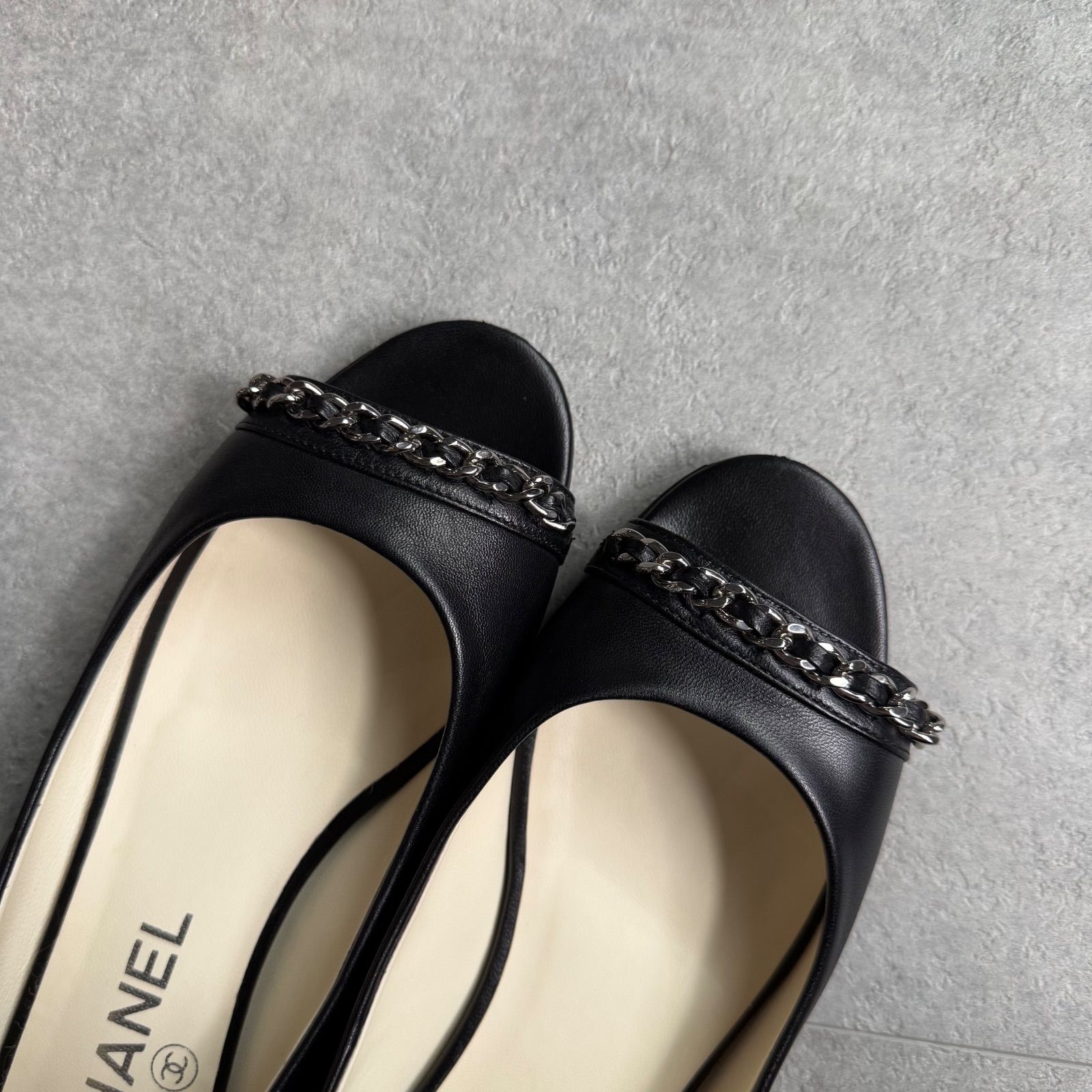 CHANEL ブラック フラットシューズ38c CHANEL バレリーナ 36c