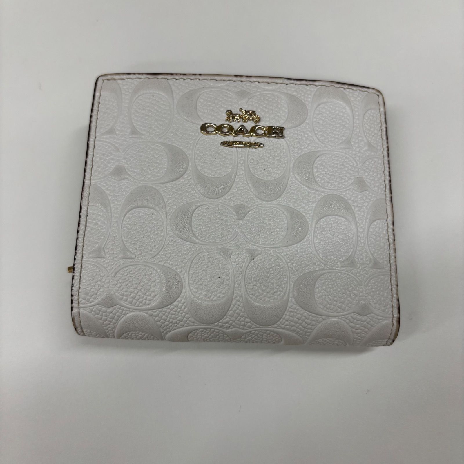 ◎ COACH コーチ 二つ折り財布 ホワイト シグネチャー 箱 保存袋付き