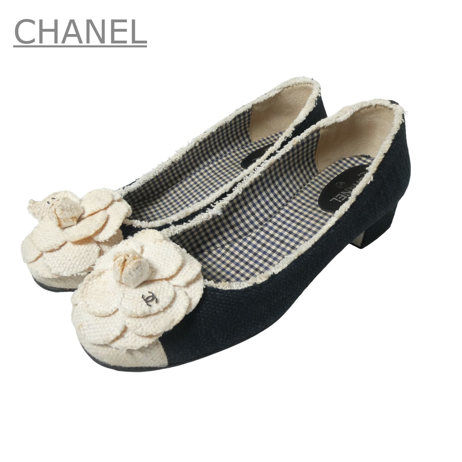 CHANEL シャネル 37.5 約24～24.5cm カメリア ココマーク ラウンドトゥ