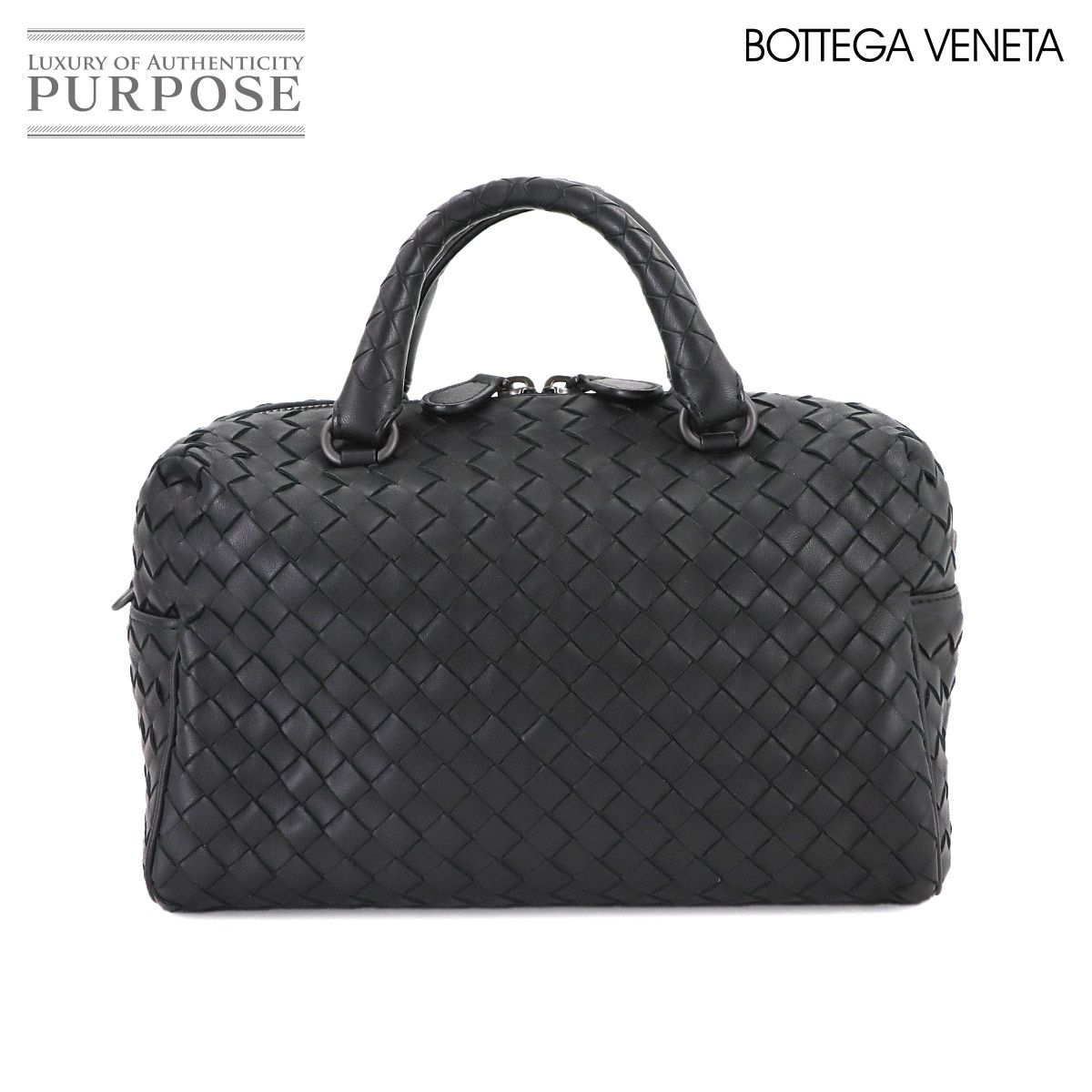 ボッテガ ヴェネタ BOTTEGA VENETA イントレチャート ミニ ボストン バッグ レザー ブラック 428051 Mini Boston Bag