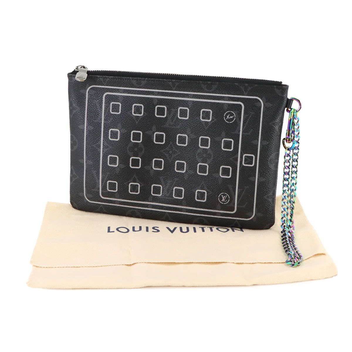 ルイ ヴィトン LOUIS VUITTON フラグメント モノグラム エクリプス iPad ポーチ クラッチ バッグ ブラック M 64449