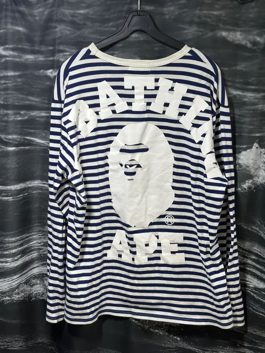 A BATHING APE ストライプ 長袖Tシャツ ネイビー XL 100