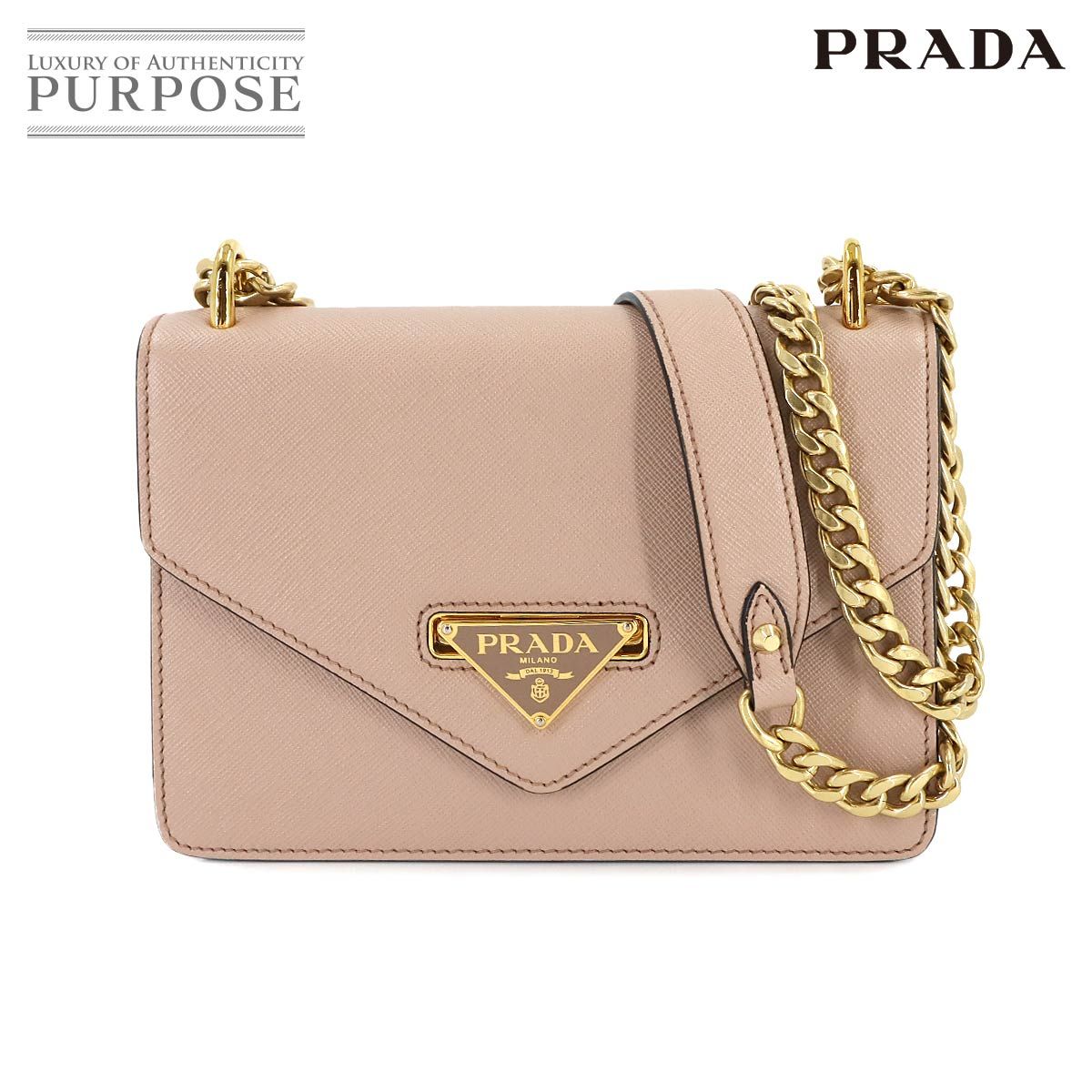 プラダ PRADA サフィアーノ チェーン ショルダー バッグ レザー ベージュ 1 BD 200 ゴールド 金具