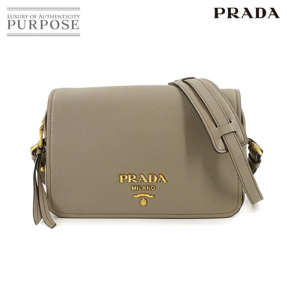 プラダ PRADA ショルダー バッグ レザー グレー 1 BD 163 ゴールド 金具 Shoulder Bag