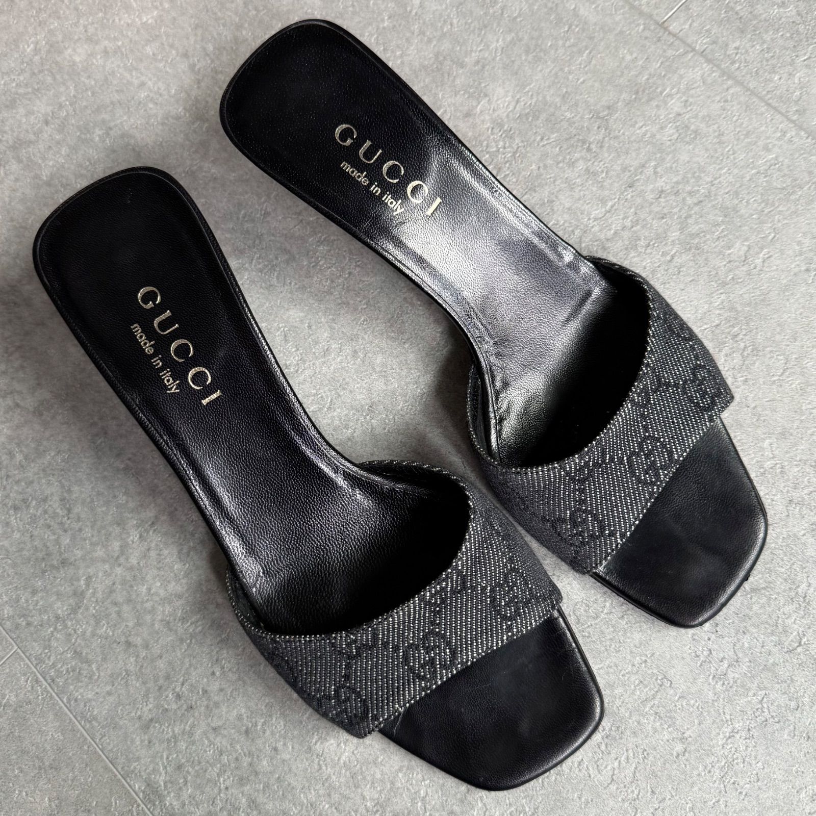 値下！グッチGucci GGジャカードミュール サンダル春にもベロア黒ブラック 中古・古着通販】GUCCI (グッチ) サンダル ブラック サイズ:39 C