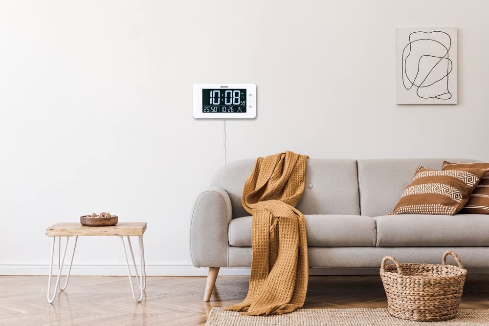 セイコークロック 置き時計 目覚まし時計 電波 デジタル 交流式 3モード表示切替 温度湿度表示 白 本体サイズ 12. ×2.3 cm DL 216 W