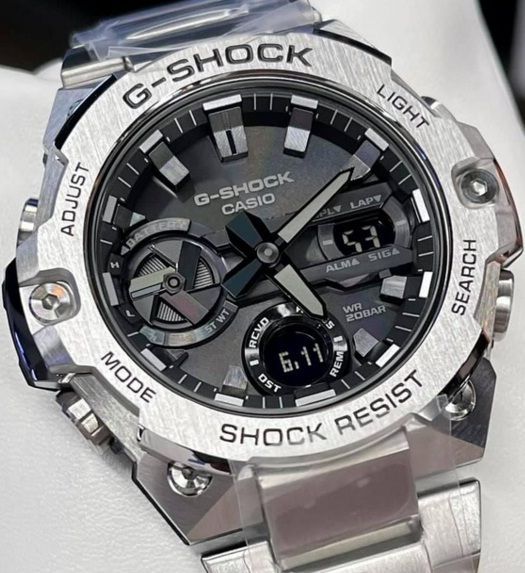 スマートウォッチ メンズ Gショック 400型 ソーラー ケース幅50 mm Gスチール ステンレスベルト シルバー|ブラック色 G-SHOCK
