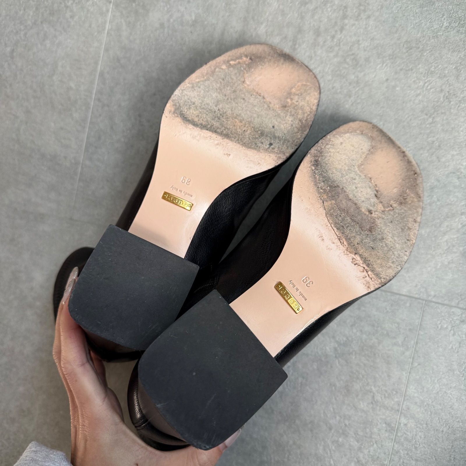 美品 GUCCI グッチ ホースビットブーツ レザー ブラック ゴールド金具