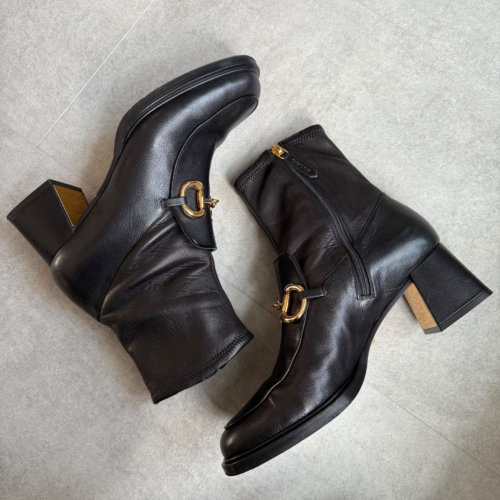 美品 GUCCI グッチ ホースビットブーツ レザー ブラック ゴールド金具