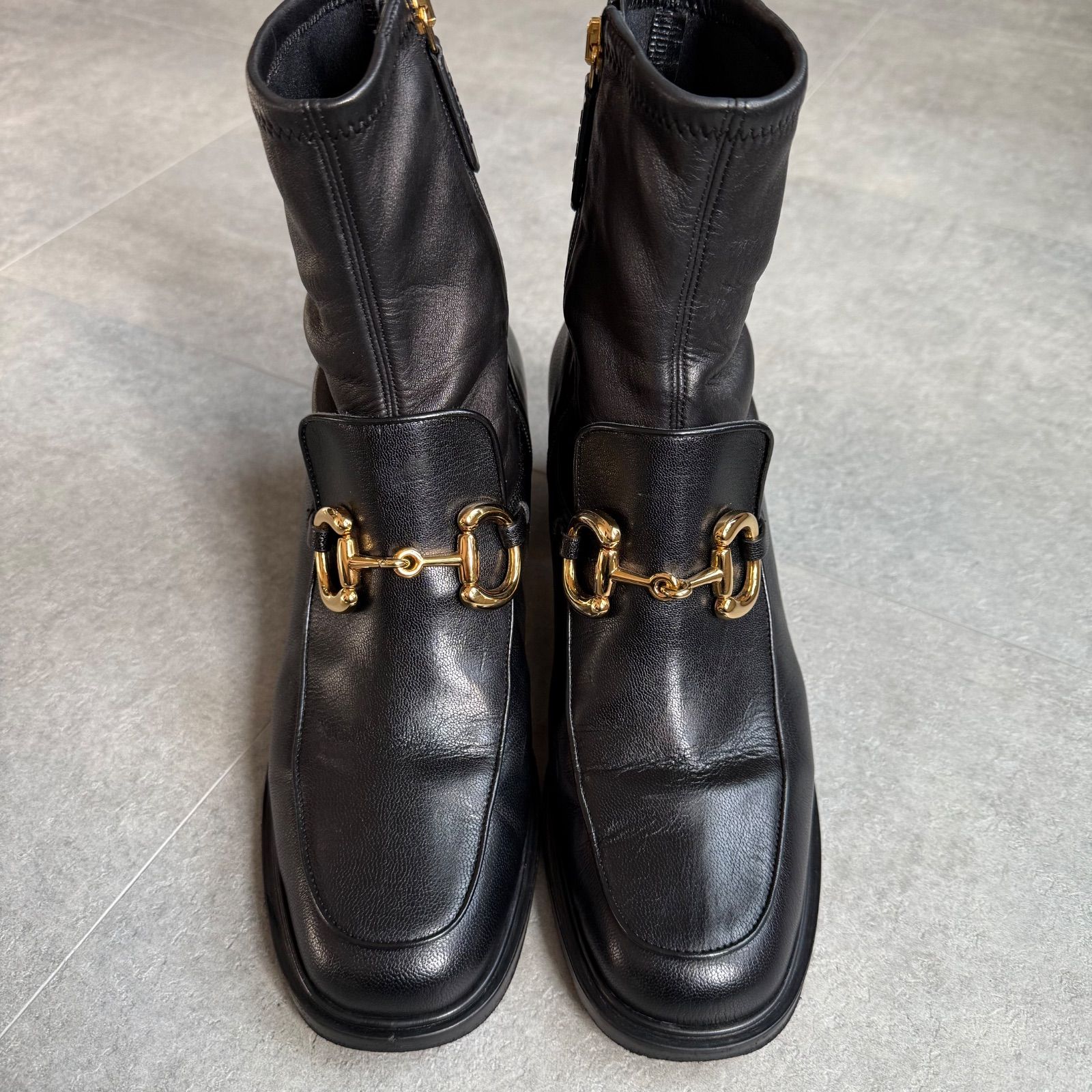美品 GUCCI グッチ ホースビットブーツ レザー ブラック ゴールド金具