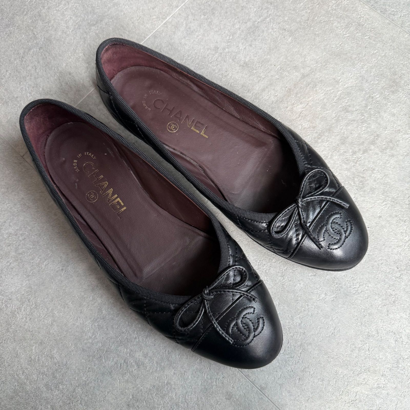 CHANEL シャネル リボンバレエシューズ ココマーク キルティング