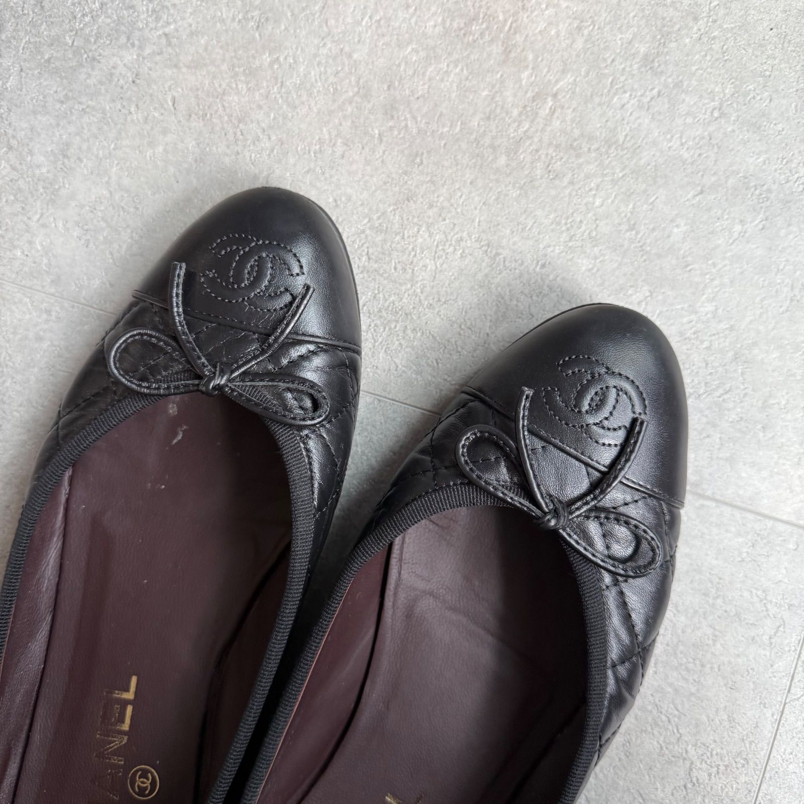 CHANEL　シャネル　マトラッセ　バレエシューズ　リボン　ココマーク CHANEL シャネル リボンバレエシューズ ココマーク キルティング