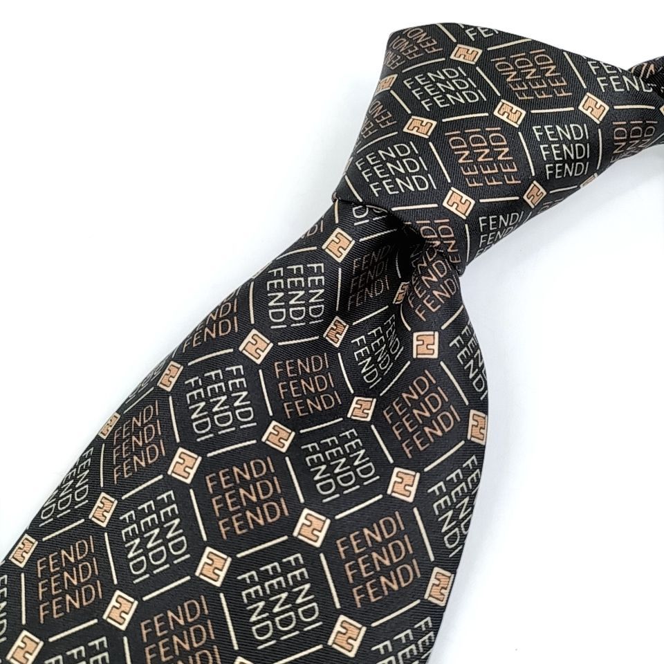 FENDI 】B 31 A-1 フェンディ ロゴ 総柄 シルク 100％ ネクタイ 長さ