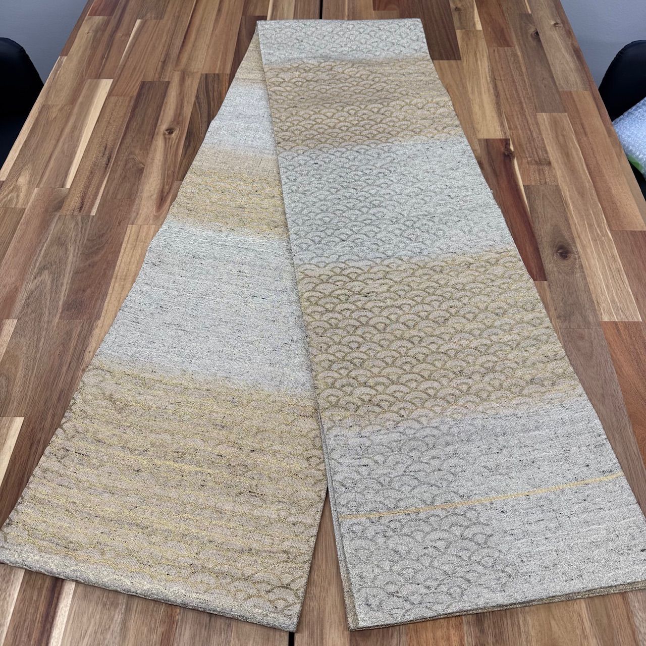 桝屋高尾】 ねん金綴錦 西陣織全通両面袋帯 「名物聚文青海／段霞文