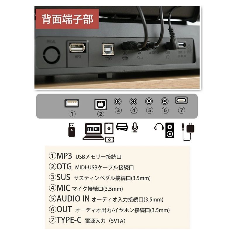 AORTD 電子ピアノ 88鍵盤 折りたたみ スタンド付 2つ折り電子