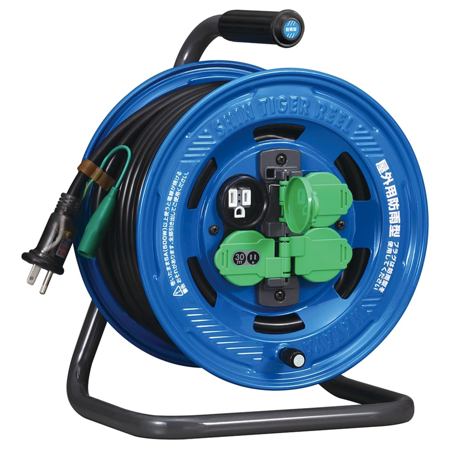 ハタヤ HATAYA コードリール 屋外用 防雨型 100 V型 コード30 m 太さ2.0? 標準型 接地付 コンセント コンセント防雨キャップ パイロットランプ内蔵 プラグカッパー 付属 家庭用 工場用 建設現場 シンタイガーレインボーリー