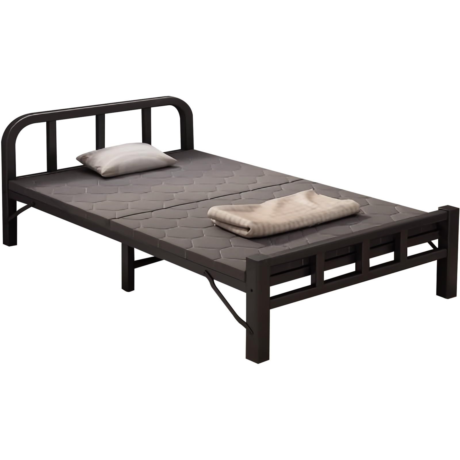 折りたたみベッド シングル コンパクト収納 簡易 室内外兼用 組立不要 リクライニング パイプベッド 手すり 一人暮らし ブラック 幅100 CM