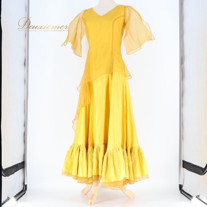 フラメンコ 衣装 ドレス ワンピース ドット 水玉 フリル イエロー オレンジ フラメンコ 衣装 ドレス ワンピース ドット 水玉 フリル イエロー