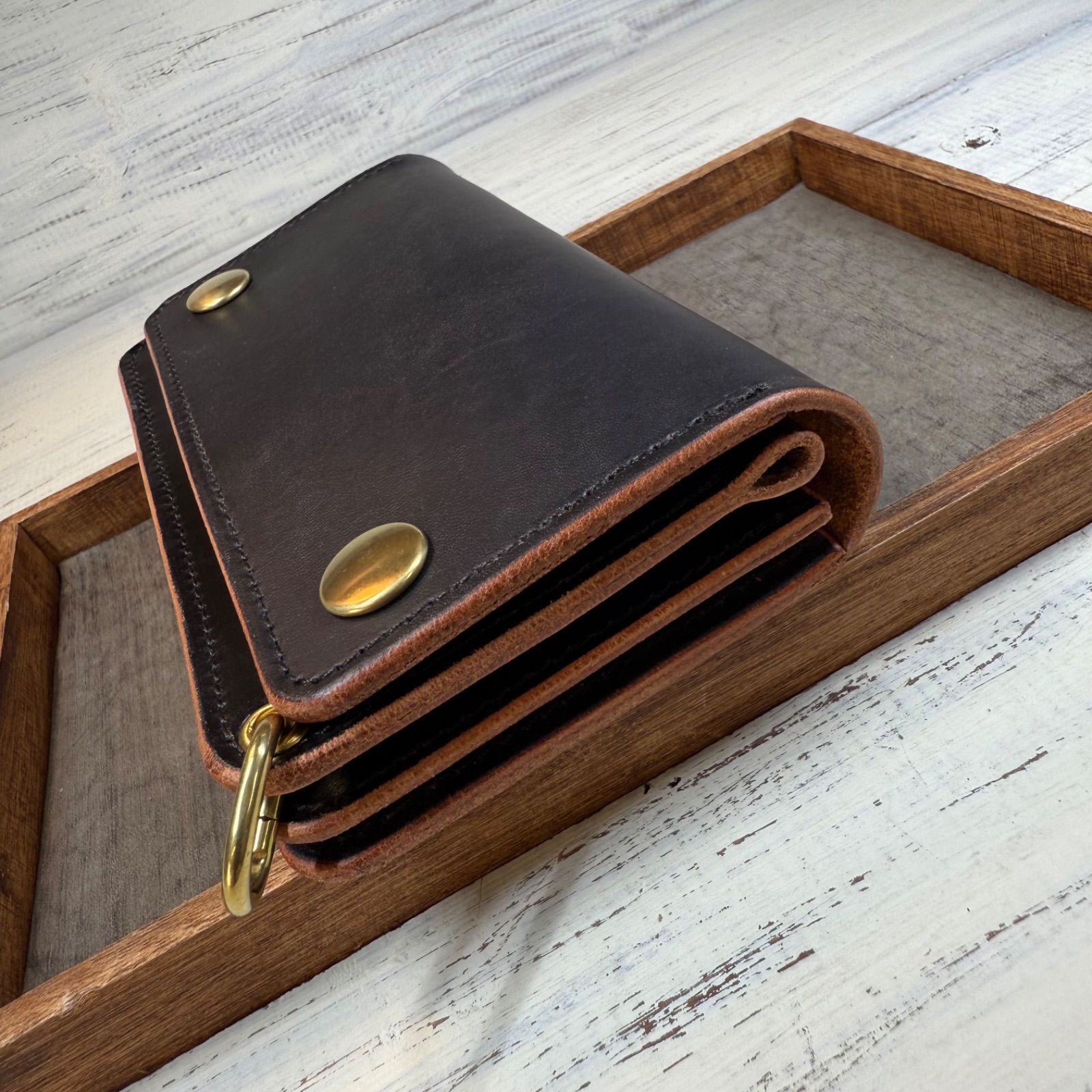 トラッカーウォレット ロング 3層】 ブラック 茶芯 ゴールド 北米