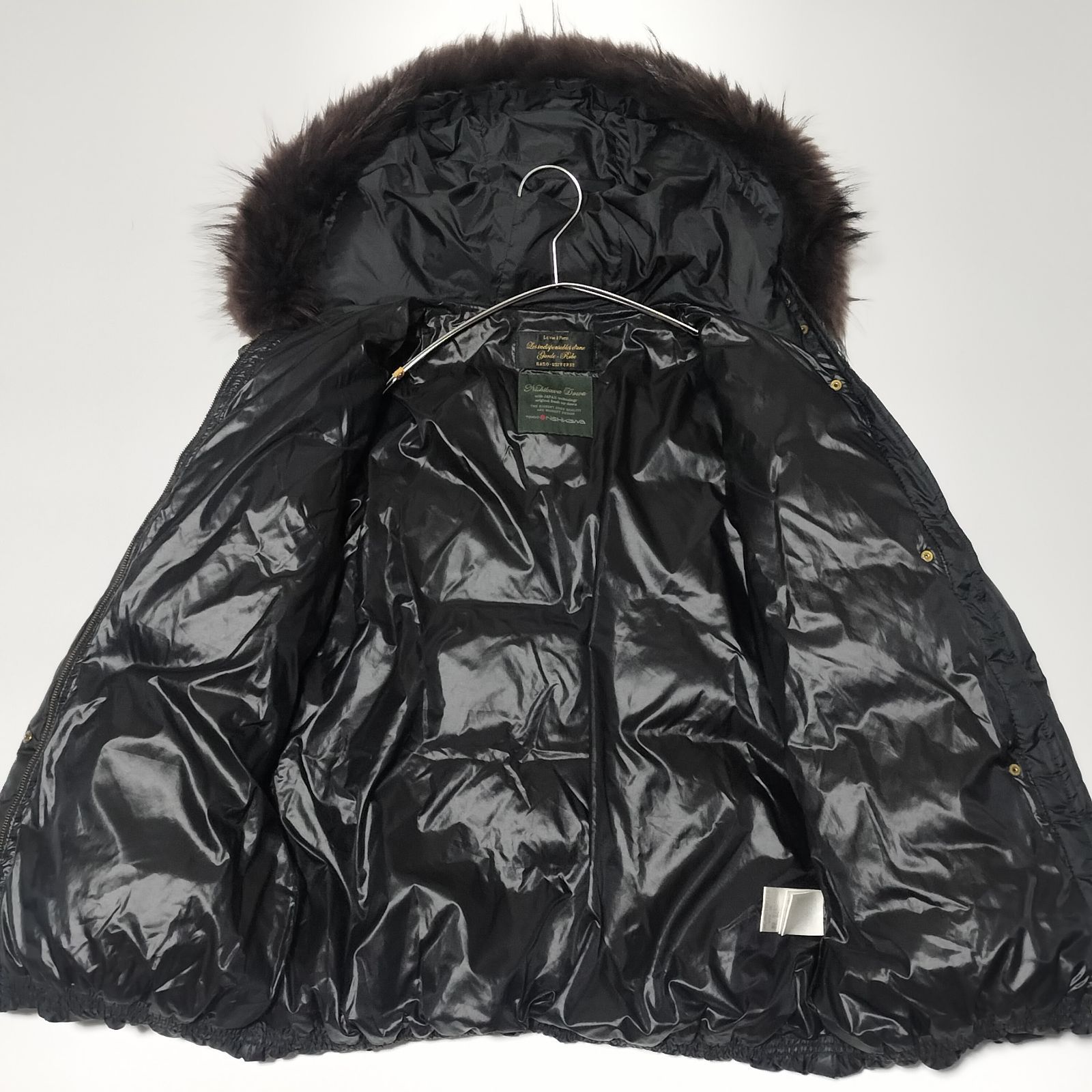 人気　ナノユニバース　西川ダウン　ダウンジャケット　ラクーンファー　ブラック　M nano universe × 西川ダウン 3way ラクーンファー ダウンジャケット 36