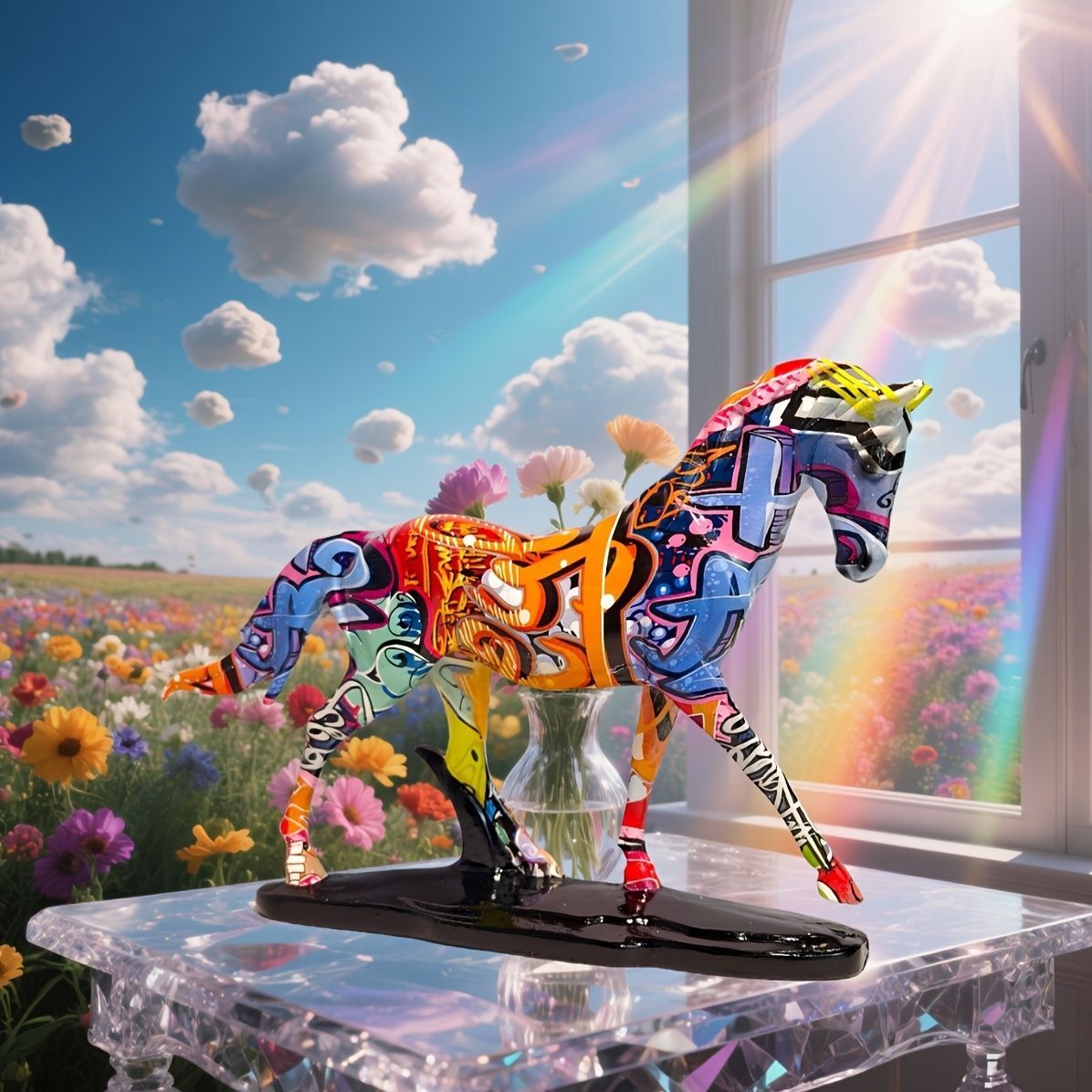 オブジェ 置物 ウマ うま 馬 干支 正月飾り カラフル 感 インテリア リビング ダイニング 玄関 寝室 装飾 オーナメント 樹脂 プレゼント ギフト オシャレ ユニークデザイン