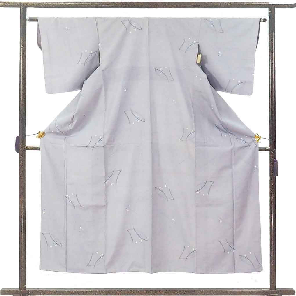 紬 身丈156 cm 裄62 前幅23 後幅28 袖丈47 袖幅32 レディース 袷 抽象柄 裄Sサイズ 秋冬春用 正絹 シルク グレー リメイク リユース リサイクル 呉服のきくや