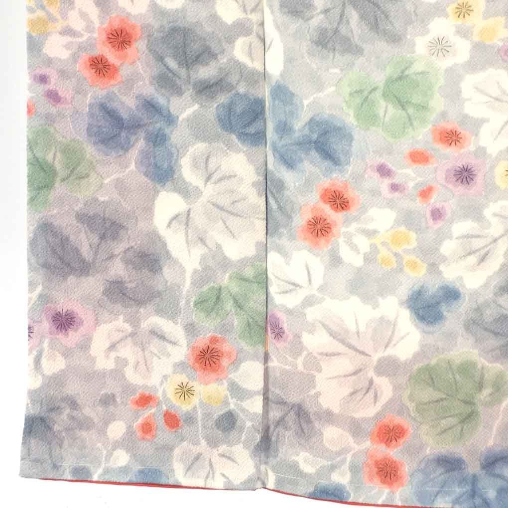 小紋 身丈151 cm 裄62 前幅22.5 後幅28 袖丈51 袖幅32 レディース 袷 蔦柄 裄Sサイズ 秋冬春用 正絹 シルク グレー ♥品 リメイク リユース リサイクル 呉服のきくや