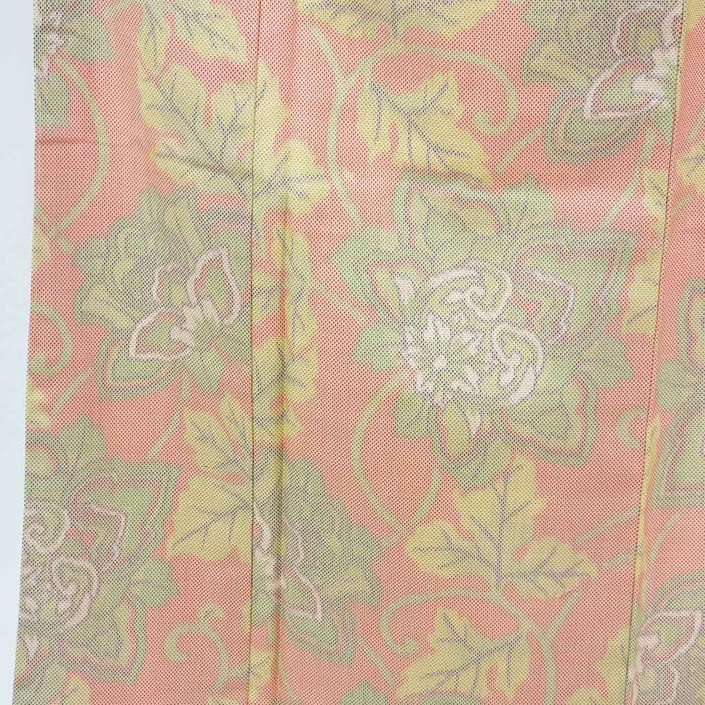 紬 身丈155 cm 裄65 前幅24.5 後幅29.5 袖丈49 袖幅34 レディース 袷 花柄 裄Mサイズ 秋冬春用 正絹 シルク ピンク ♥品 リメイク リユース リサイクル 呉服のきくや