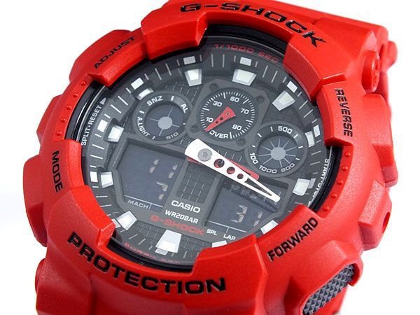 腕時計 メンズ Gショック 100型 クォーツ ケース幅50 mm ポリウレタンベルト レッド|ブラック色 G-SHOCK