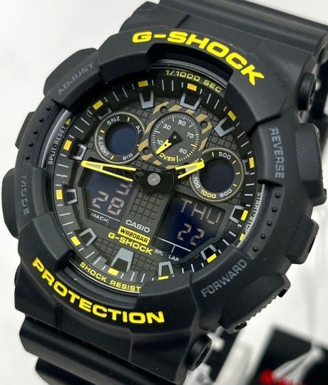 腕時計 メンズ Gショック 100型 クォーツ ケース幅50 mm ポリウレタンベルト ブラック|ブラック×イエロー色 G-SHOCK