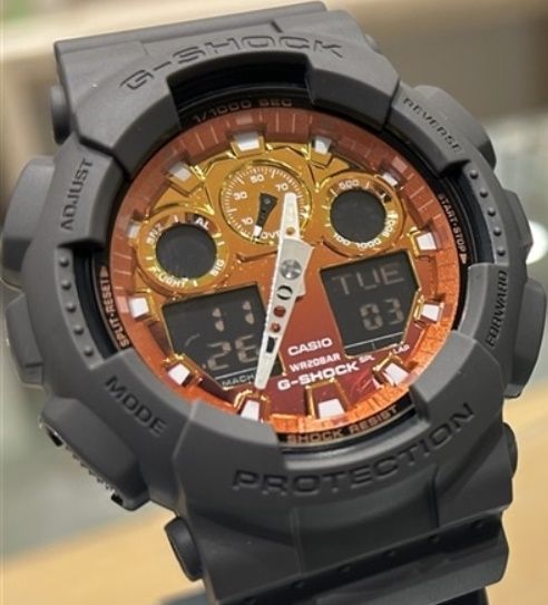 腕時計 メンズ Gショック 100型 クォーツ ケース幅50 mm ポリウレタンベルト グレー|オレンジ色 G-SHOCK