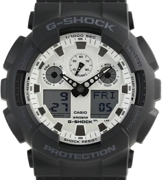 腕時計 メンズ Gショック 100型 クォーツ ケース幅50 mm ポリウレタンベルト ブラック|ホワイト色 G-SHOCK